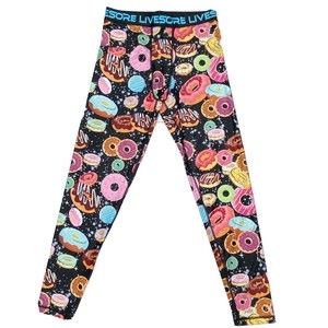 Livesore Womens Leggings Size L Donuts Black Pink Blue Green Dance Cross Fit